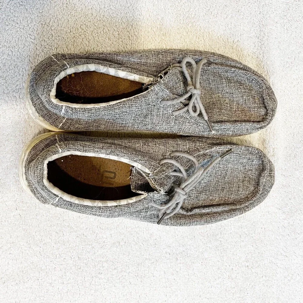 Hey Dude Gray Wally Linen Loafer Men's 12 Comfort Casual Shoe Iron